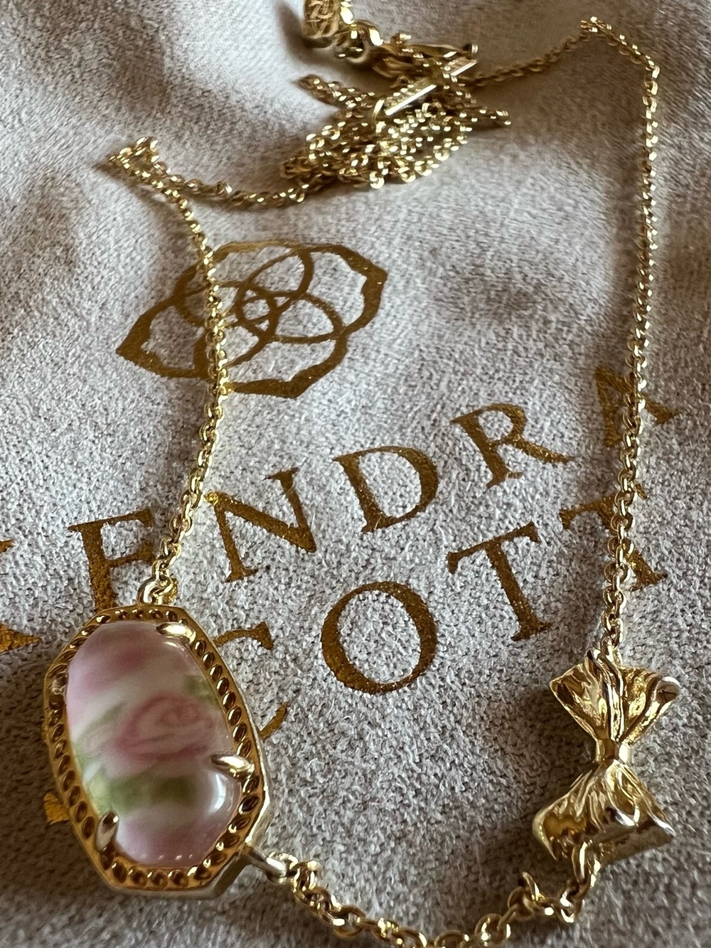 Kendra Scott x Love Shack Fancy collaboration Gold Floral Bow Pendant Necklace